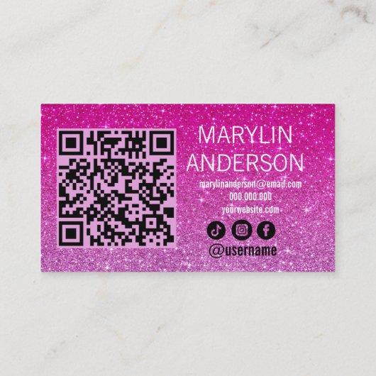 ピンクグラデーショングリッターラッシュテクニシャンQRコード 名刺 (裏面)