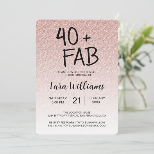 ピンクグラデーショングリッター40素晴らしい40歳の誕生日 招待状 (スタンド正面)