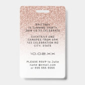 ピンクグラデーショングリッターVIPパス30パーティの招待状 バッジ (裏面)