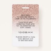 ピンクグラデーショングリッターVIPパス30パーティの招待状 バッジ (裏面)