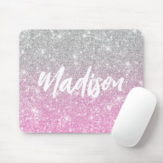 ピンクグラデーションシルバーグリッター書名 マウスパッド (マウス)