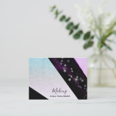 *~*ピンクグラデーションティール（緑がかった色）グリッター幾何シッガーリーク 名刺 (スタンド正面)