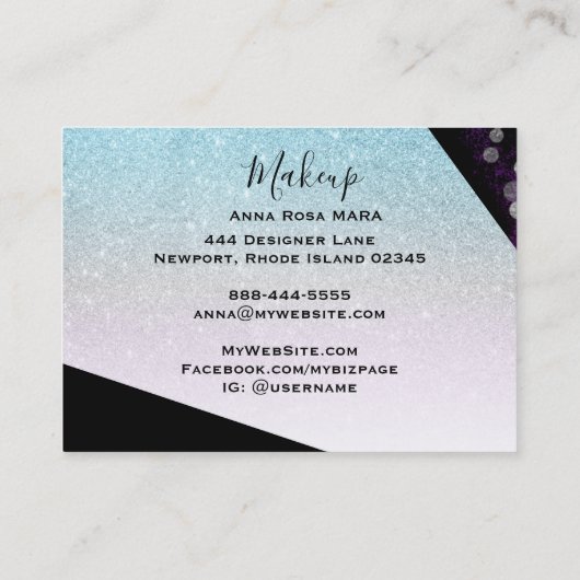 *~*ピンクグラデーションティール（緑がかった色）グリッター幾何シッガーリーク 名刺 (裏面)