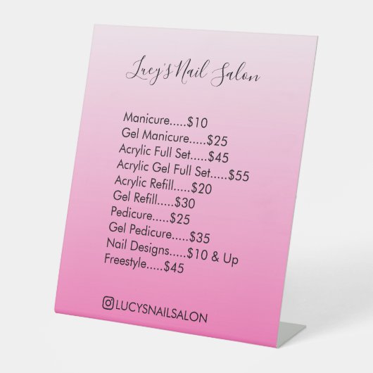 ピンクグラデーションネイルサロン価格表 台座サイン (正面)
