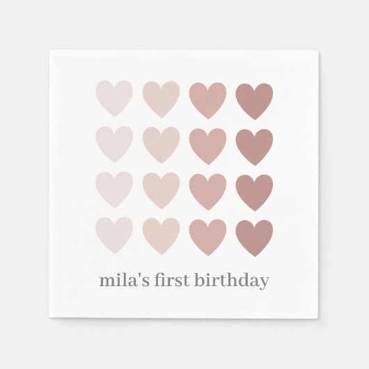 ピンクグラデーションハート スタンダードカクテルナプキン (正面)