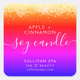 ピンクグラデーションパープルグリッター大豆キャンドルラベル スクエアシール