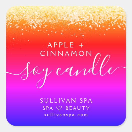 ピンクグラデーションパープルグリッター大豆キャンドルラベル スクエアシール (正面)