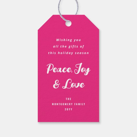 ピンクグラデーションファラララスクリプトクリスマスツリーおもしろい休日 ギフトタグ (裏面)