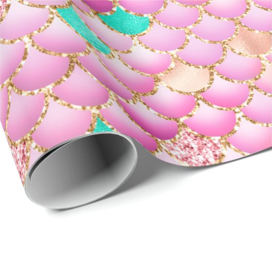 ピンクグラデーションフォイル&金ゴールドグリッターマーメイドはかりで測 ラッピングペーパー (ロールコーナー)