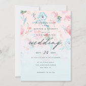 ピンクグラデーションフランスのガーデンシャビーフローラ結婚ズ 招待状 (正面)