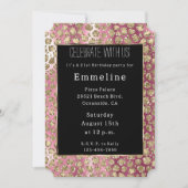 ピンクグラデーションブラック金ゴールドグラムグリッターヒョウ 招待状 (正面)