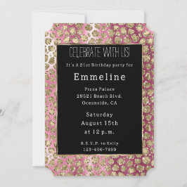 ピンクグラデーションブラック金ゴールドグラムグリッターヒョウ 招待状