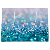 ピンクグラデーションブルーティール（緑がかった色）スパークルトレンディーグリッター ラージペーパーバッグ (正面)