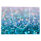 ピンクグラデーションブルーティール（緑がかった色）スパークルトレンディーグリッター ラージペーパーバッグ (裏面)