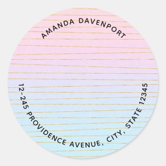 ピンクグラデーションブルー(金ゴールド線住所) ラウンドシール (正面)