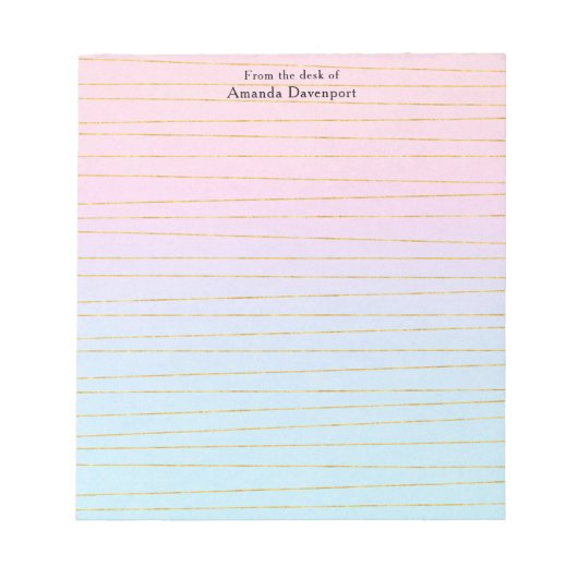 ピンクグラデーションブルー(金ゴールド線) ノートパッド (正面)