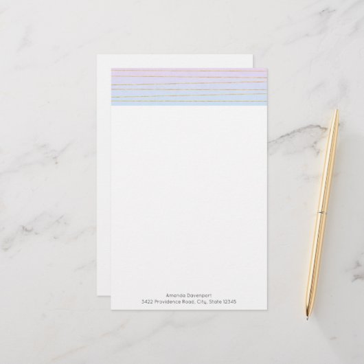 ピンクグラデーションブルー(金ゴールド線) 便箋 (正面/裏面インサイチュ)