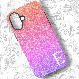 ピンクグラデーションプガーリープリントグリッタースタイリッシュと可愛い iPhone 16 PLUSケース