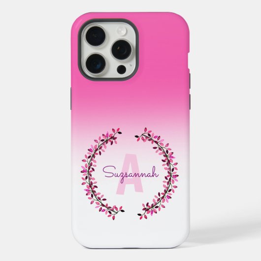 ピンクグラデーションリースのモノグラム名 iPhoneケース (裏面)