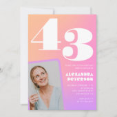 ピンクグラデーションレトロ写真43歳の誕生日 招待状 (正面)