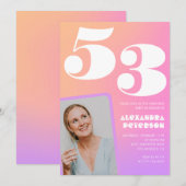 ピンクグラデーションレトロ写真53歳の誕生日 招待状 (正面/裏面)