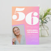 ピンクグラデーションレトロ写真56歳の誕生日 招待状 (スタンド正面)