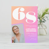 ピンクグラデーションレトロ写真68歳の誕生日招待状 招待状 (スタンド正面)