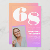 ピンクグラデーションレトロ写真68歳の誕生日招待状 招待状 (正面/裏面)