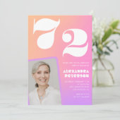 ピンクグラデーションレトロ写真72歳の誕生日招待状 招待状 (スタンド正面)