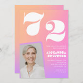 ピンクグラデーションレトロ写真72歳の誕生日招待状 招待状 (正面/裏面)