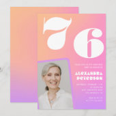 ピンクグラデーションレトロ写真76歳の誕生日招待状 招待状 (正面/裏面)