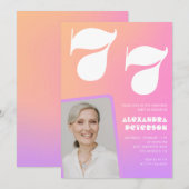 ピンクグラデーションレトロ写真77歳の誕生日招待状 招待状 (正面/裏面)