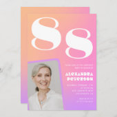 ピンクグラデーションレトロ写真88歳の誕生日 招待状 (正面/裏面)