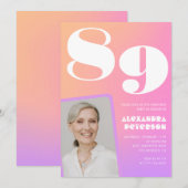 ピンクグラデーションレトロ写真89歳の誕生日 招待状 (正面/裏面)