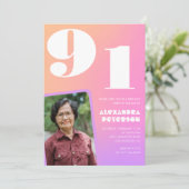 ピンクグラデーションレトロ写真91歳の誕生日 招待状 (スタンド正面)
