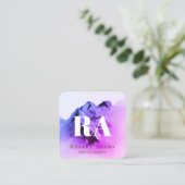 ピンクグラデーション紫色の水色のモノグラムの抽象芸術 スクエア名刺 (スタンド正面)