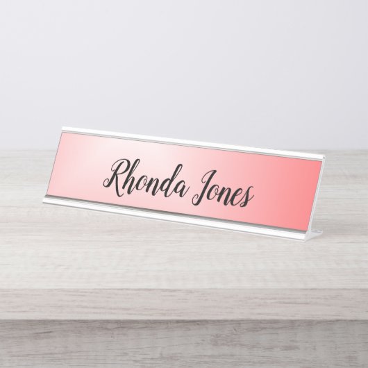 ピンクグラデーション美しい デスクネームプレート (正面)