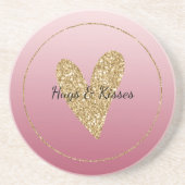 ピンクグラデーション金ゴールドグリッターハート コースター (正面)