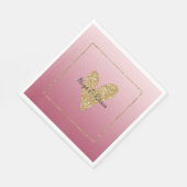 ピンクグラデーション金ゴールドグリッターハート スタンダードランチョンナプキン (角)