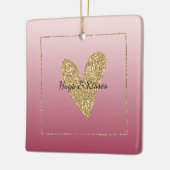 ピンクグラデーション金ゴールドグリッターハート セラミックオーナメント (左)