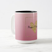 ピンクグラデーション金ゴールドグリッターハート ツートーンマグカップ (正面左)