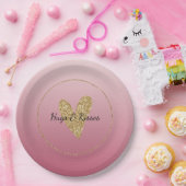 ピンクグラデーション金ゴールドグリッターハート ペーパープレート (パーティー)