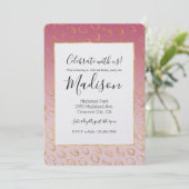 ピンクグラデーション金ゴールドシックサークル誕生日 招待状 (スタンド正面)