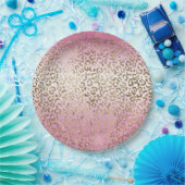 ピンクグラデーション金ゴールドヒョウ印刷 ペーパープレート (パーティー)