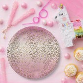 ピンクグラデーション金ゴールドヒョウ印刷 ペーパープレート (パーティー)