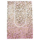 ピンクグラデーション金ゴールドヒョウ印刷 ミディアムペーパーバッグ (裏面)