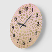ピンクグラデーション金ゴールドヒョウ印刷 ラージ壁時計 (傾斜)