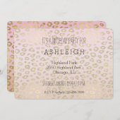 ピンクグラデーション金ゴールドヒョウ誕生日 招待状 (正面/裏面)