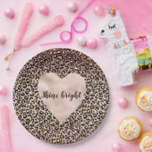 ピンクグラデーション金ゴールドブラックヒョウ印刷ハート ペーパープレート (パーティー)