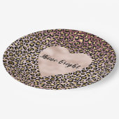ピンクグラデーション金ゴールドブラックヒョウ印刷ハート ペーパープレート (アングル)